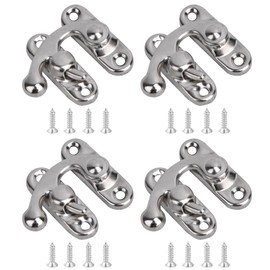 Misuyue 4pcs Antique Vintage Lock Clasp, Silver Left Latch Hook Hasp, 32 x 28mm Mini Swing Arm Clasp Latch for DIY Suitcase Toolbox Wooden Case