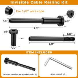 CELYND Black Cable Railing Hardware - 20 Pack 1/8" T316 Stainless Steel Invisible Receiver Swage Stud End for 2"x2" Wood Metal Post - Deck Cable Railing Kit
