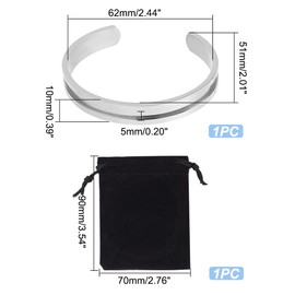 UNICRAFTALE 1Pc Grooved Open Cuff Bangle 6.2cm Inner Titanium Steel Hair Tie Cuff Bracelet Blank Bracelet Empty Bangles Gemstone Leather Inlay Bracelet with Velvet Pouches for Women Gift