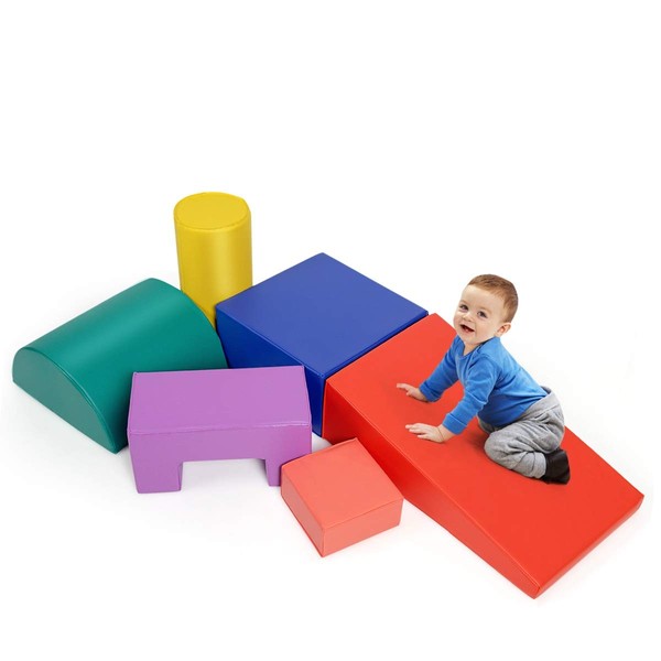 Costzon 6-Piece Kids Crawl and Climb Foam Play Set, Colorful Baby’s Foam Blocks to Crawling, Climbing, Walking, Children’s Educational Software Composite Toy for Toddlers, Preschoolers (Primary)