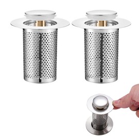 Sink Plug, 33-55 mm Universal Pop Up Drain Strainer, Stainless Steel Drain Plug Sink with Rebound Core Made of Brass