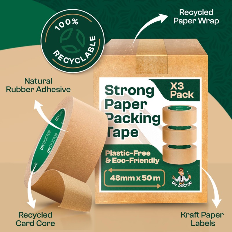 DIY Doctor 3 Rolls Brown Paper Packing Tape – Eco-Friendly