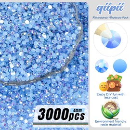 qiipii 3000PCS 4mm Light Blue AB Resin Rhinestones Baby Blue Flatback Jelly Stones Bulk SS16 Non-Hotfix Diamonds Gems Charm Supplies for Nails Face Eye Makeup Body Tumblers Bottles DIY Crafts Shoes