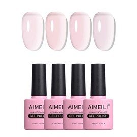 AIMEILI Transparent Milky White Nude Gel Nail Polish Soak Off U V LED Hema Free Nail Lacquer Salon DIY Manicure Kit Set Of 4pcs X 10ml - Kit Set 20