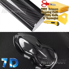 AUTOGOODY 120" x 60" Super Gloss 7D Black Carbon Fiber Vinyl Air Bubble Free 10ft x 5ft 6D