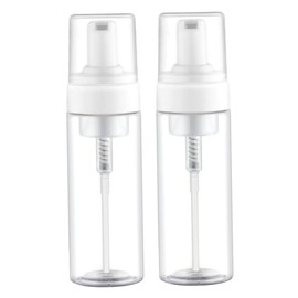 WOONEKY 2pcs Transparent Refillable Dispenser Bottles for Facial Cleanser Shampoo Wash Portable Pump Containers for Travel and Home Use
