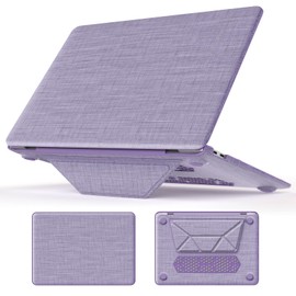 MEEgoodo for MacBook Air 13 inch Case 2021 2020 2019 2018, Kickstand Cover Fit Model A2337 M1 A2179 A1932, Fabric Laptop Hard Shell with TPU Keyboard & Webcam Cover & OTG Adapter,Purple