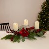 32" Triple Candle Holder with Red Berry and Poinsettia Christmas