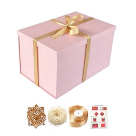 BoxSkivra Extra Large Gift Box 17x11x10.2 Inches，Pink Gift Box with Lid for Christmas，Anniversary，Birthday，Luxury Boxes with Crinkle Paper，Ribbon，Alphabet Stickers