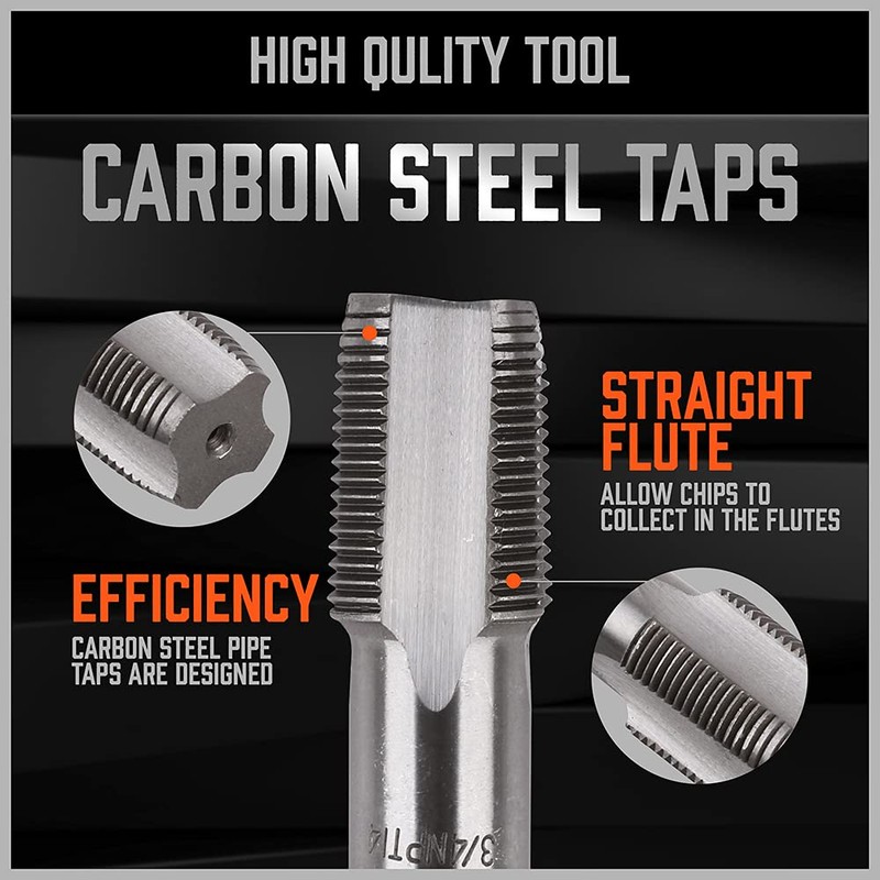 HORUSDY 6-Piece NPT Pipe Tap Set, Carbon Steel Threading Tool