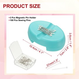 PATIKIL 2 Pcs Magnetic Pin Holder, Magnetic Pin Cushion Paper Clip Holder with 1.5" Quilting Needles for Sewing Quilting Hair Clips, Light Green