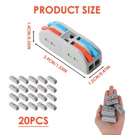 20 Pieces Connection Clamps with Lever, 2 Pin Plug Terminals for Cable 0.08-4mm², Quick Connect Clamps for Power Cable, Electrical Installation, Car Household Fan Lamp Box