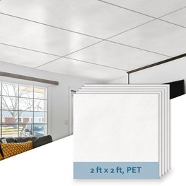 SUNWINGS 12-Pack Drop Ceiling Tiles, 24" x 24" White PET Decorative Ceiling Felt, 2ft x 2ft PET Waterproof Fire-Rated Covering Panels for Kitchen Bathroom Basement, Cover 48 Sq. Ft.
