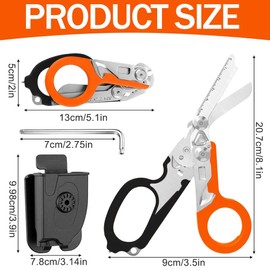 Rettungsschere, XPJBKC 6 In 1 Multitool Kleiderschere Rettungsdienst, Trauma Schere Rettungsdienst mit Schraubenschlüssel und Scheide, Notfall Klappschere Raptor Schere für Rettungskräfte