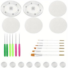 Cookie Decorating Supplies Set Inludes 2 Acrylic Cookie Turntable 6 Cookie Scribe Needle 4 Silicone Mesh Mats 6 Cookie Decoration Brushes 8 Rubber Feet Bumpers for Gift Holiday Easter Valentine