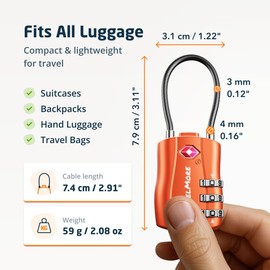 2-Pack TSA Approved Travel Combination Cable Luggage Locks for Suitcases & Backpacks | TSA Locks | Luggage Locks | Orange