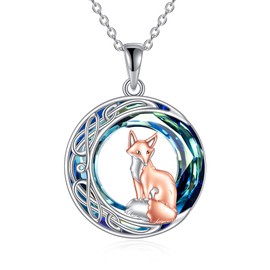 AINFQY Fox Necklace 925 Sterling Silver Celtic Knot Moon Pendant Crystal Fox Jewelry Gift for Women Mom Daughter