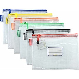 Lebez Osmer MA5A A5 Mesh Pencil Case with Assorted Colours Zip and Trim, 26x20cm Size, Clear