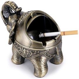 Windproof Vintage Metal Elephant Ashtray Desk Decor with Lid Ashtray for Indoor and Outdoor Office Living Room Bedroom Bar Decoration Green Bronze