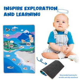 Montessori Land and Water Map with 25 Wooden Animals - Learning Geography and Zoology Mat Educational Toys for Kids,Interactive Learning Tool,World Map for Kids,Montessori Map for Kids 4-8 Years