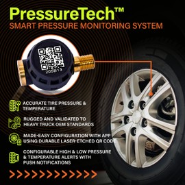 PressureTech Wireless Tire Pressure Monitoring System - TPMS Sensors for Automobiles, Motorcycles, Powersport Vehicles, RVs, Trailers - Real-Time Display w/iOS or Android App (0-150 PSI) (Pack of 2)