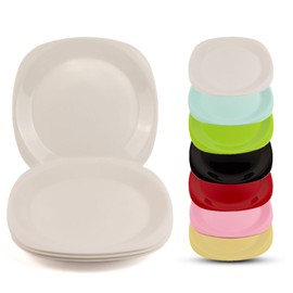 ECO Unbreakable Colourful Plastic Flat Dinner Plate Set-of-4 - Shatterproof - 100% Food Safe - Perfect for Camping, Indoors, Outdoors, and picnics (White, Large)