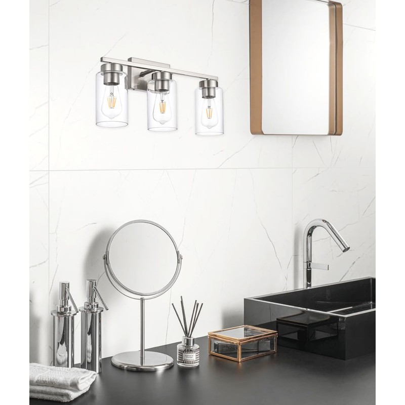 A1A9 3-Light Bathroom Vanity Light, Modern Brushed Nickel Wall Lights