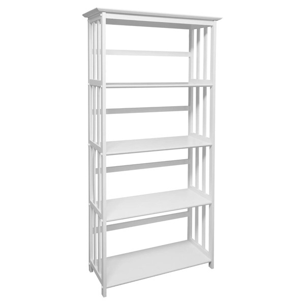 Oakestry Mission Style 5 Shelf White Bookcase Tall Wooden Bookshelf