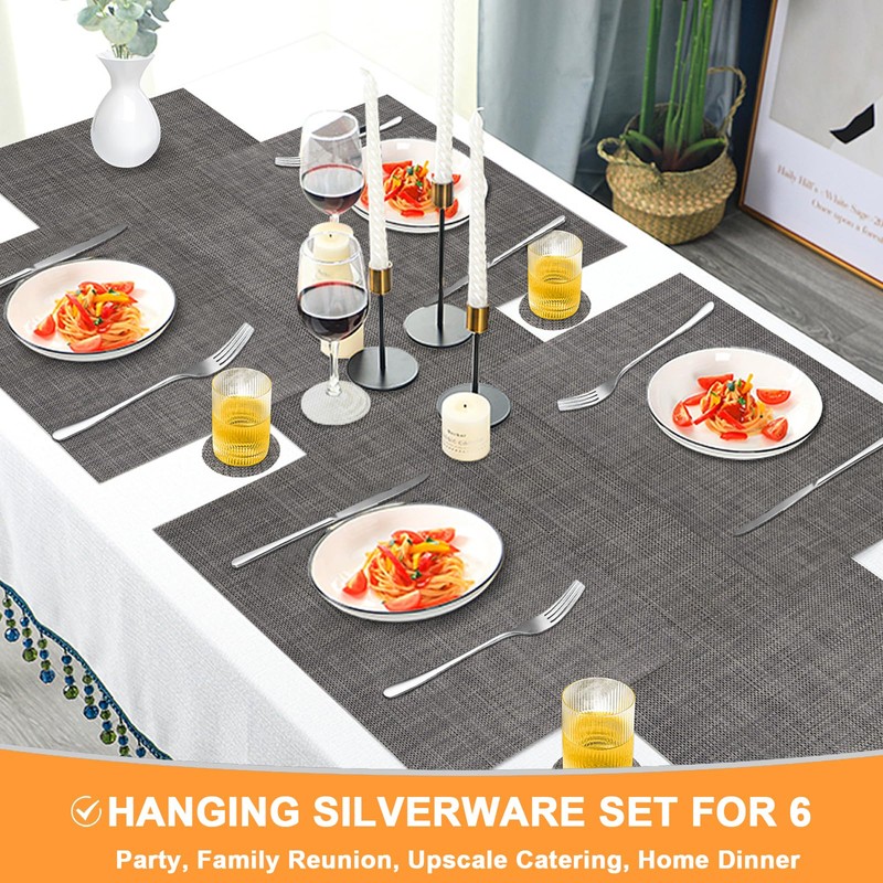 30 Pcs Stainless Steel Silverware Set with Stand, Hanging Flatware