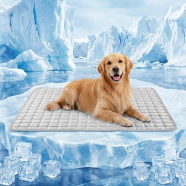 FunFurry Cooling Mat for Dogs，44"X32" Extra Large Pet Pad，Q-Max>0.5 Rapid Cooling Dense Weave Fabric，Washable Kennel Mat with Non-Slip Bottom (Light Grey, XL)