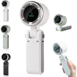 Portable Handheld Turbo Fan, Mini Ice Cooling Fan, 5 Gear Wind Hand Folding High-speed Turbine Fans, 3IN1 Hand/Desk/Neck Fans Cooling IceFan, Rechargeable Pocket Fans for Outdoor /Travel - Color: White