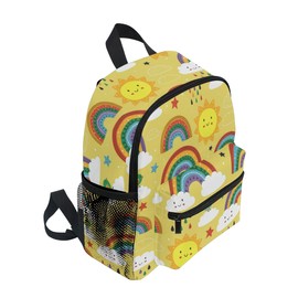 ALAZA Boys Girls Children's Backpack with Chest Strap, Kids Little Backpacks Toddler Rucksack Yellow Cute Rainbow Cloud Bird and Sun Small Schoolbag Bookbag