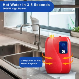 XUANIIIL Tankless Water Heater, 3000W 110V Mini Instant Hot Electric On Demand Water Heater with LCD Digital Display for Household Indoor Bathroom Kitchen Washing (Red)