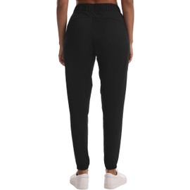 Rrosseyz Joggers for Women with Zipper Pockets Lightweight Stretch Athletic Pants for Travel Casual Workout(Dark Black,M)