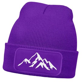 Neverless® Men's Beanie Winter Hat with Patch Mountains Nature Outdoor Print Knitted Hat Ribbed Knit, purple