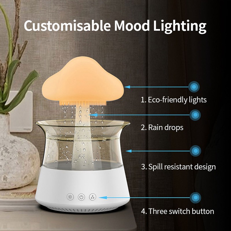 Rain Cloud Humidifier Water Drip 300ml Mushroom Rain Diffuser with