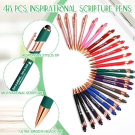 Estune 96 Pcs Bible Verse Gifts Set Including 48 Pcs Bible Verses Notebook Journal for Women 48 Pcs Metal Inspirational Pens Quotes Pen for Men Religious Study, School Supplies (Greenery)