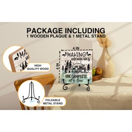 Camping Quote Desk Decor Gifts for Women Men, Making Memories One Campsite At A Time Tabletop Sign, Rustic Wood Plaque With Iron Stand for Farmhouse Home Campsite RV -13