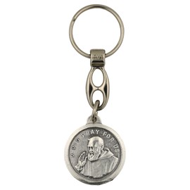 Elegant silver-tone Padre Pio Keychain with Relic | Patron saint of stress relief | Catholic Keyring Accessory | Great Christian Gift for Confirmation or first communion