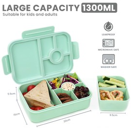 Bugucat Bento Lunch Box 1300ML,Kids Lunch Box Bento Boxes with 4 Compartments Cutlery,Leak-Proof Lunchbox Snack Boxes for Kids Adult,Kids Lunch Box with Compartments for School Kindergarten Office