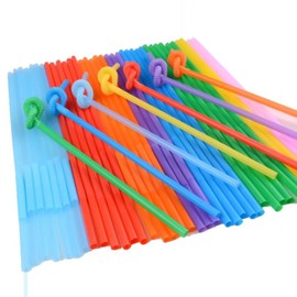 FOREVERIE 500 Value Pack Long Flexible Straws Plastic Assorted Colors, Single Use Extendable Drinking Straws for Restaurant Take-Away Fast Food Beverage Catering Business, Max. Length 12.8 Inches