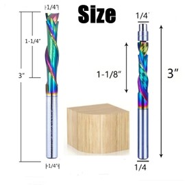 HADTK 2 PCS Up Down Compression Spiral Flush Trim Router Bit, 1/4" Shank Solid Carbide CNC End Mill, UP&Down Cut Spiral Router Bits with Bottom Bearing for Wood Carving Engraver Milling Cutters