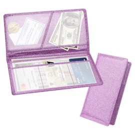 Bling Car Registration and Insurance Holder with Magnetic Clasp,PU Leather Car Organizers for ID,Bank Cards,Universal Glove Box Organizer Car Accessories Interior for Most Cars (Purple)
