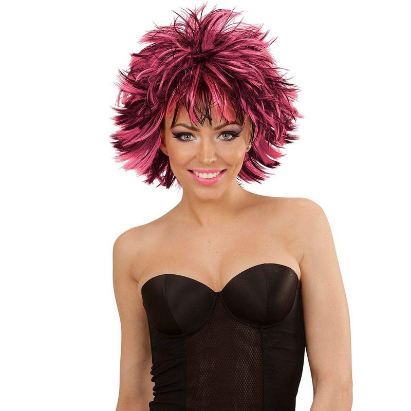 Women's Steamy Short Hair Wig Black with Coloured Strands Punk