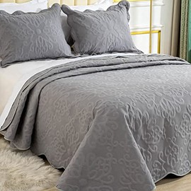 Oversized King Bedspreads 120x118 for California King/King Bed Lightweight Quilted Coverlet Set 3 Pieces 1 Quilt 2 Pillow Shams Spa Gray