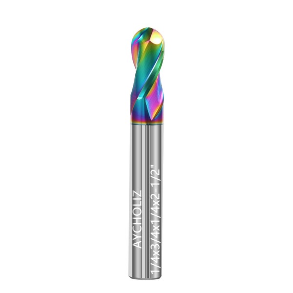 AYCHOLIZ 1/4" Solid Carbide Ball Nose End Mill 2Flute DLC