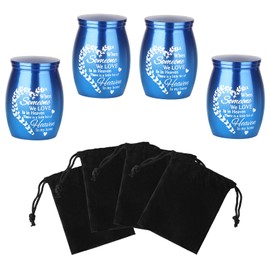 Mini Urns for Ashes Keepsake Set of 4, Small Cremation Keepsake Urns for Human/Pet Ashes, Memorial Sharing Urns for Family & Loved Ones - Blue