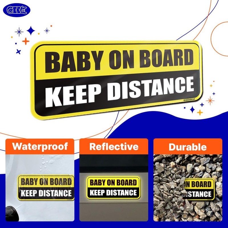GEEKBEAR Baby on Board Car Magnet (3 Pack) - Rectangular