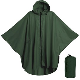 Heavy Duty Rain Poncho for Backpacking, Waterproof Lightweight for Adults, Military, Emergency, Camping, Men, Women (Adult-Round-Olive Green)