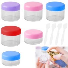 6Pcs Travel Containers for Toiletries, Mini Travel Pots for Cream, Clear Cosmetic Containers Jars Leakproof Round Empty Plastic Cosmetic Jars with Lids and 4PCS Mini Spoon for Makeup (20g, 10g)